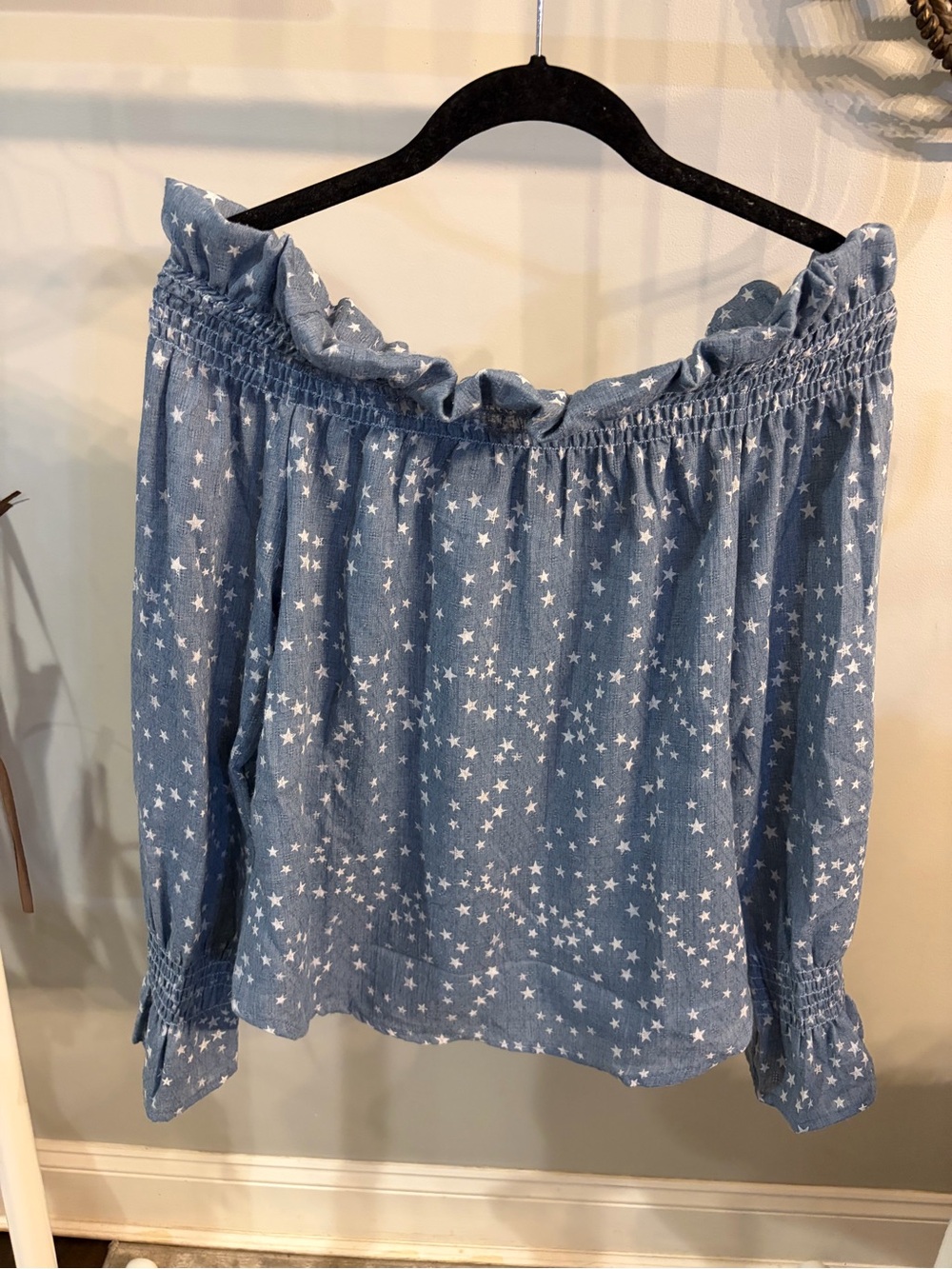 Vintage Havana Blue Star Off-Shoulder Star Print Blouse size small